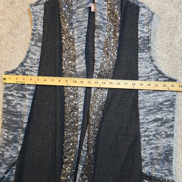 Juicy Couture Long Vest Sequin Trim Pockets Gray Open Front Glam Party Women XL - Picture 6 of 10